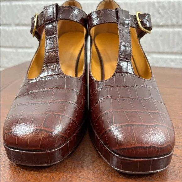 Sezane Monique High Mary Janes Brown Croco - Size 40 - Picture 6 of 10
